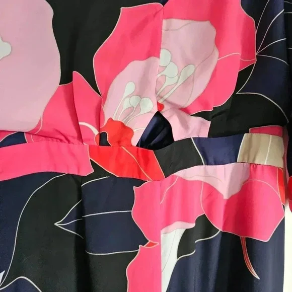 Trina Turk Women's Blue/Pink Flounce-Hem Floral V-Neck Jumpsuit 10 - Picture 7 of 8